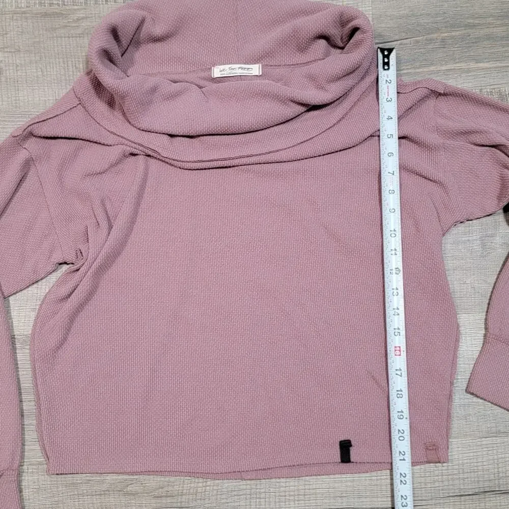 Free People Size Small Oversized Mauve Pink Sweatshirt Thermal Relaxed Cowl Neck